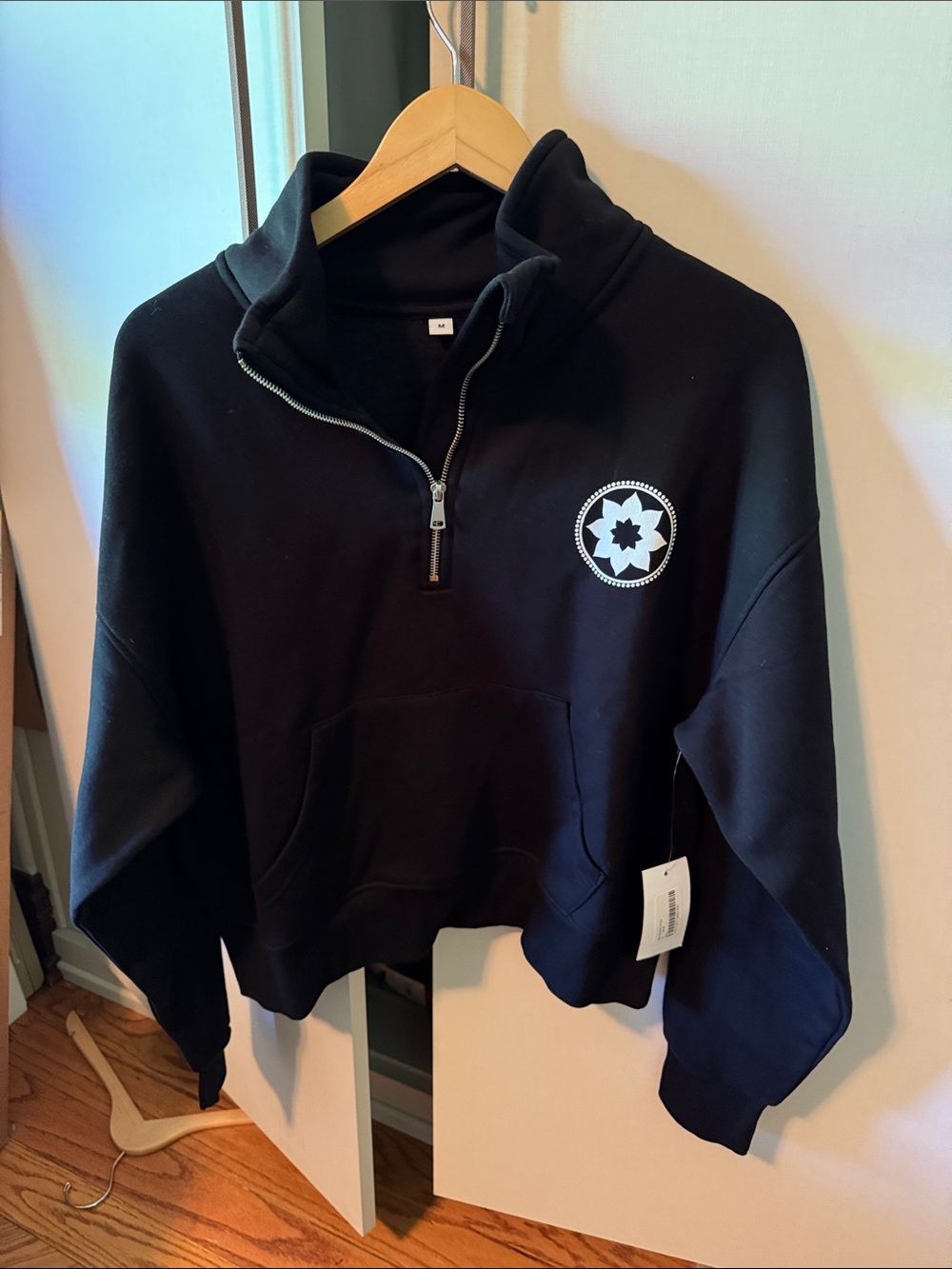 Black Half-Zip Pullover Sweatshirt with White Star Emblem